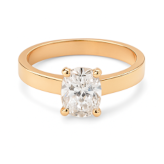 LAB GROWN Diamond (1.10 ct) round wide band solitaire ring 14k yellow gold 4.1 gr