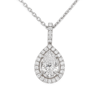 LAB GROWN Diamond (1.8 ctw) pear halo pendant w/chain 14k white gold 4.2 gr