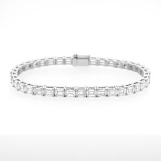 LAB GROWN Diamond (6.72 ct) emerald cut tennis bracelet 14k white gold 7.3 gr