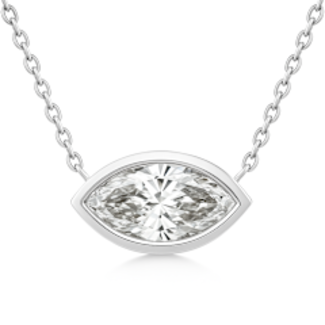 LAB GROWN Diamond (2.0 ctw) bezel set marquise necklace 14k white gold 5.5 gr