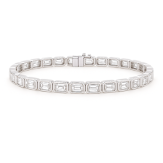 LAB GROWN Diamond (14.0 ctw) emerld cut bezel set tennis bracelet 14k white gold 9.5 gr