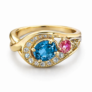 TQO apatite (2.0 ct) pink sapphire (0.35 ct) & diamond (0.20 ctw) ring 18k yellow gold 8.3 gr