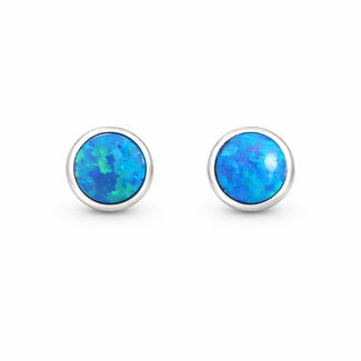 Opal doublet (0.40 ctw) round bezel set earrings 14k yellow gold 0.88 gr