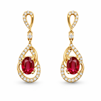 Ruby ( ctw) & diamond (0. ctw) dangle earrings 14k yellow gold 2.4 gr