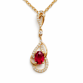 Ruby (0.58 ct) & diamond (0.17 ctw) dangle pendant 14k yellow gold