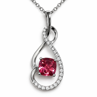 Pink tourmaline (1.50 ctw) & diamond (0.15 ctw) swirl pendant 14k white gold