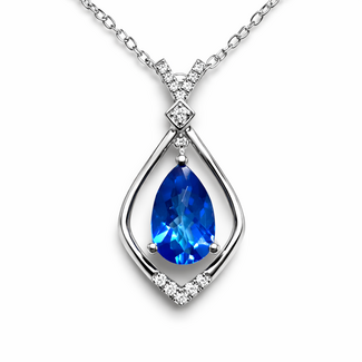 Blue topaz (1.45 ct) & diamond (0.08 ctw) dancing pendant 14k white gold