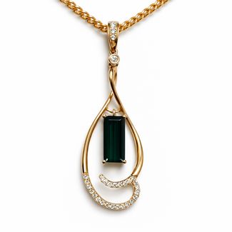Green tourmaline (1.18 ct) & diamond (0.16 ctw) moving pendant 14k yellow gold