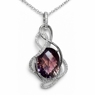 Ametrine (10.5 ct) & diamond (0.50 ctw) swirl pendanty 14k white gold