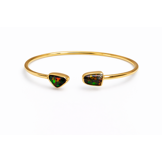 Ammolite cabachon bezel set twister bracelet gold over sterling silver vermeil