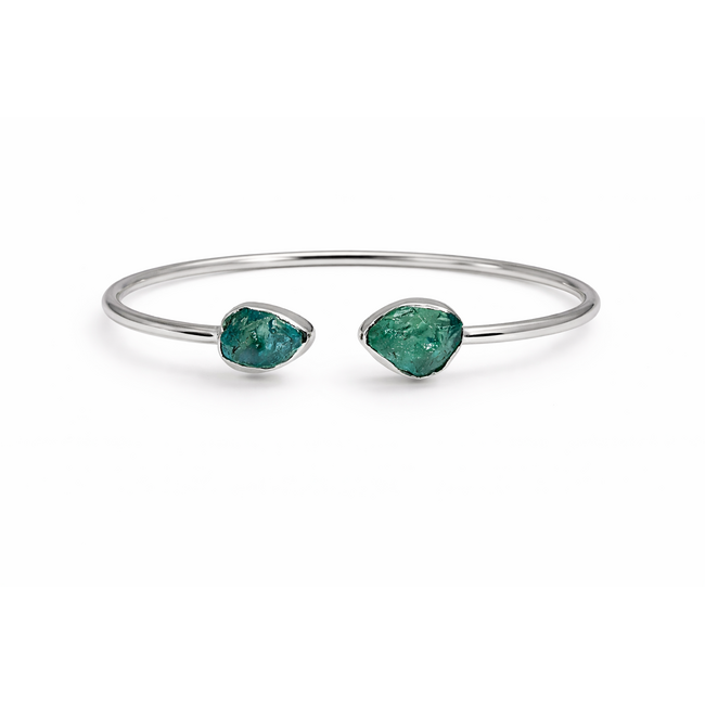 Paraiba color apatite rough twister bracelet sterling silver