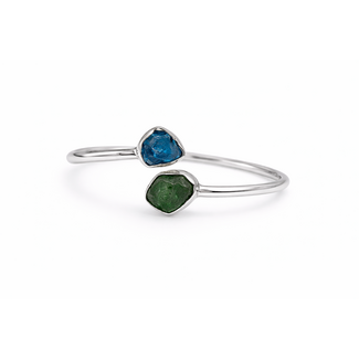 Emerald & Neon Apatite free form rough 2 stone ring sterling silver
