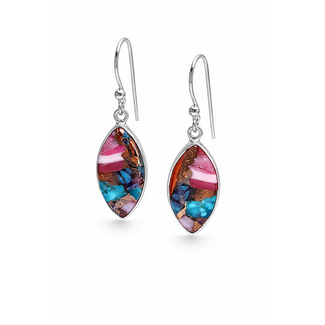 Pink spiney oyster marquise bezel set dangle earrings sterling silver