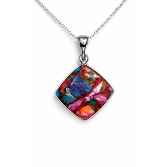 Pink spiney oyster square bezel set pendant sterling silver
