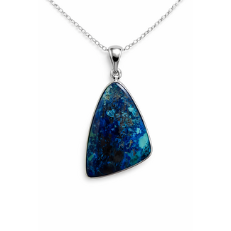 Shattuckite large triangle pendant sterling silver