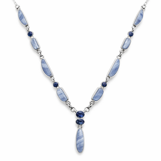 Agate, pearl, & tanzanite necklace sterling silver