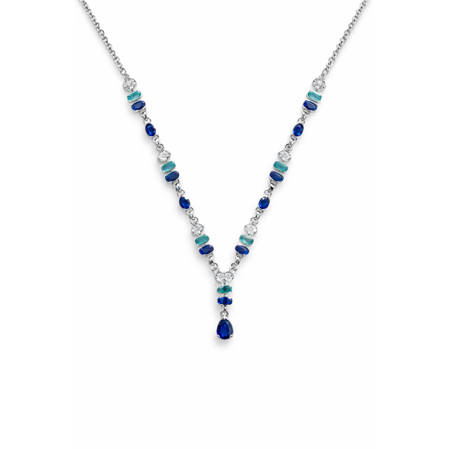 Kyanite apatite & tanzanite multi shape necklace sterling silver