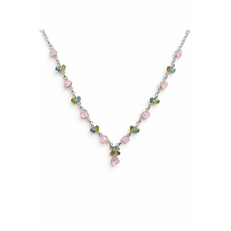 Morganite rough / multi gem necklace sterling silver