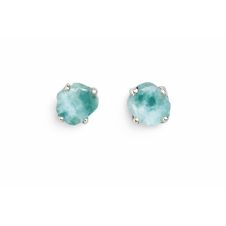 Larimar rough 4 prong stud earrings sterling silver