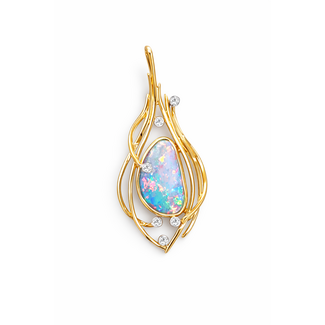 TQ Opal (1.80 ct) & diamond (0.10 ctw) wire pendant 14k yellow gold 3.3 gr