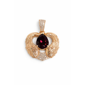 TQ garnet(5.42 ct) & diamond (0.50 ctw) angel wings pendant 14k yellow gold 15.3 gr