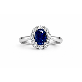 Sapphire (2.42 ct) & diamond (1.07 ctw) halo ring platinum 8.5 gr