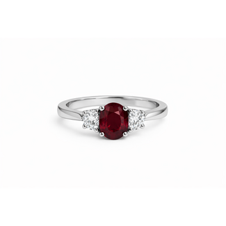 Ruby (1.52 ct) & diamond (0.29 ctw) 3 stone ring platinum 5.5 gr