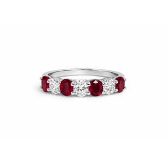 Ruby (1.28 ctw) & diamond (0.60 ctw) 7 stone band platinum 5.9 gr