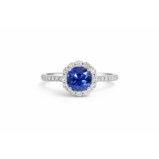 Tanzanite (1.38 ct) & diamond (0.18 ctw) halo ring 14k white gold 3.0 gr