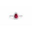 Pink sapphire (1.01 ct) & diamond (0.57 ctw) pear halo ring 14k white gold 3.3 gr
