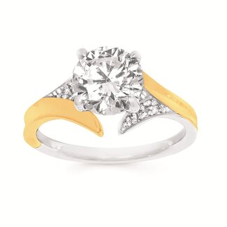 Diamond (0.06 ctw) modern setting  CZ ctr 14k yellow gold 4.8 gr