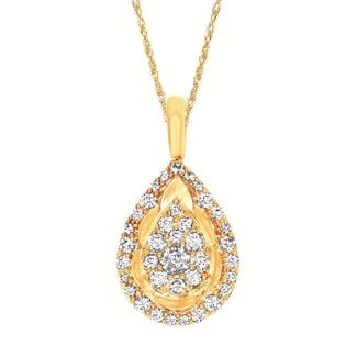 Diamond (0.50 ctw) pear cluster halo pendant 14k yellow gold