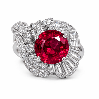ESTATE Rubelite (1.40 ct) & diamond (1.0 ctw) ring 14k white gold 7 gr