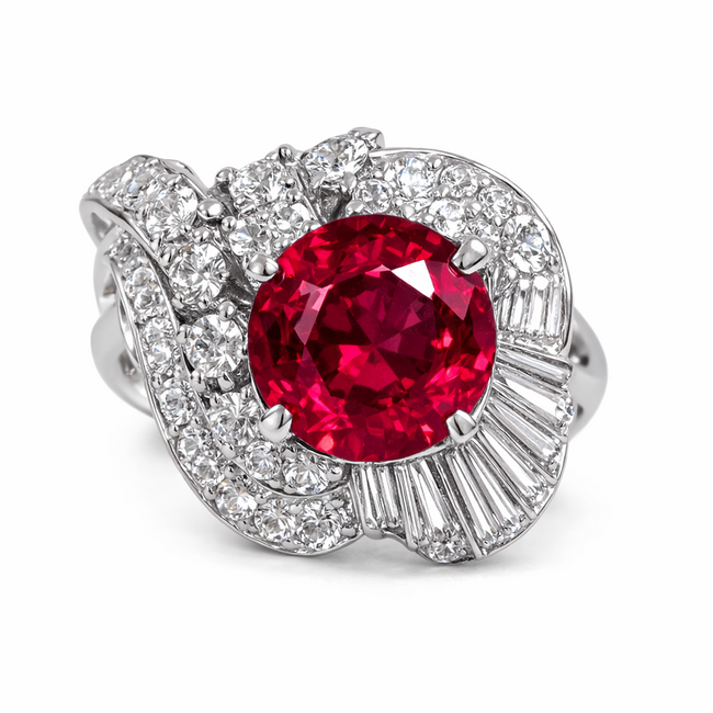 ESTATE Rubelite (1.40 ct) & diamond (1.0 ctw) ring 14k white gold 7 gr