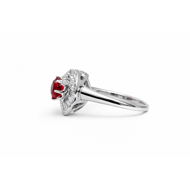 ESTATE Rubelite (1.40 ct) & diamond (1.0 ctw) ring 14k white gold 7 gr