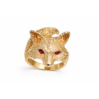 TQ custom fox ring with ruby eyes 14k yellow gold 19.7 gr