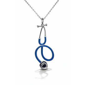 Silver stethoscope blue enamel pendant