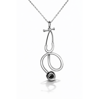 Silver stethoscope white enamel pendant