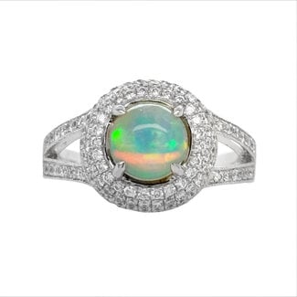 Opal (0.92ct) & diamond (0.60ctw) ring, 18k white gold