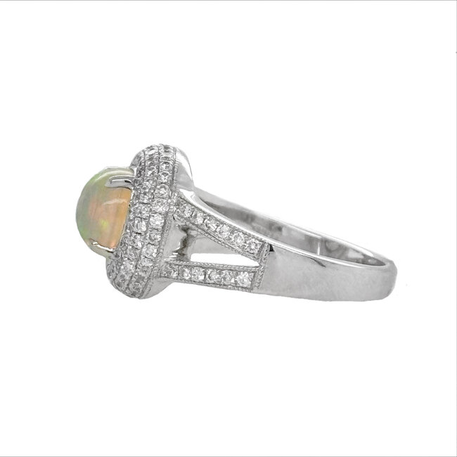 Opal (0.92ct) & diamond (0.60ctw) ring, 18k white gold