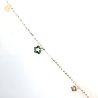 7" cable link bracelet with floral dangles 18k yellow gold 0.90 gr