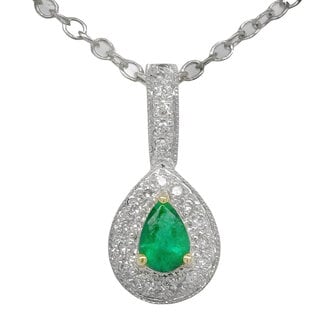 Emerald & diamond (0.50 ctw) pear pendant 14k yellow gold 1.6 gr