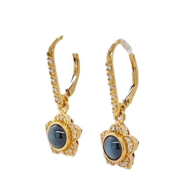 Chromia Collection 2.60 ctw Alex Cat's Eye & 0.24 ctw Diamond 18K Yellow  Gold 4.81gr Earrings