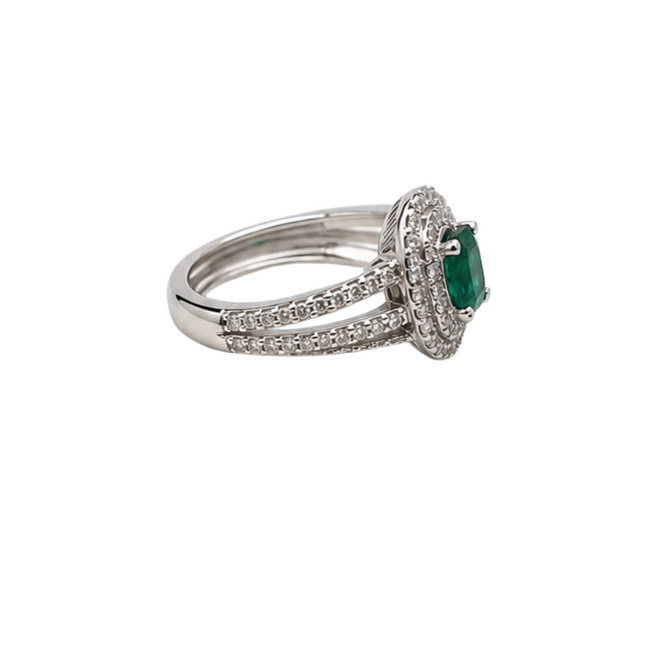 Emerald (1.01 ct) & diamond (0.75 ctw) oval halo ring 18k white gold