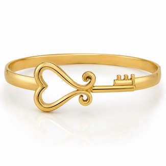 4mm Quinn's Key to Her Heart cuff bracelet, 14k yellow gold 11.1 gr