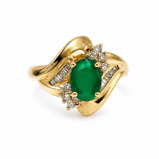 Emerald (1.5 ct) & diamond (0.50 ctw) ring 14k yellow gold 5.7 gr