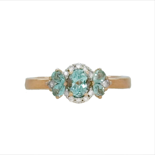 Paraiba tourmaline (0.65ctw) & diamond (0.11ctw) ring 14k rose gold 2.9 gr