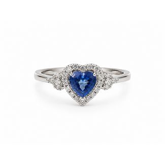 Tanzanite (0.50 ct) & diamond (0.50 ctw) heart halo ring 14k white gold 3.1 gr