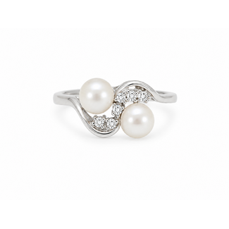 ESTATE pearl & diamond (0.10 ctw) ring 14k white gold 4.1 gr