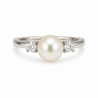 Pearl (8mm) diamond accented ring 14k yellow gold 2.9 gr